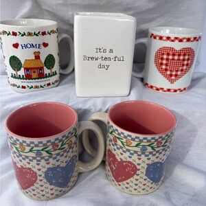 Home Dining Pink and Red Heart Ceramic Mugs - Set of 4